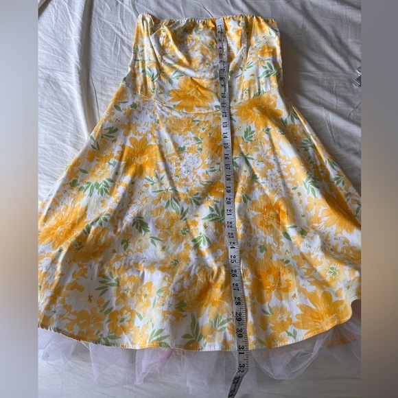 Vintage Yellow Floral Strapless Garden Party Dress M - Picture 12 of 14